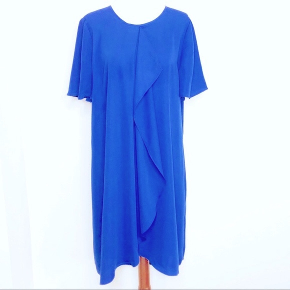 BCBGMaxAzria Blue Ruffle Mini Shift Dress Size Large - Picture 3 of 14